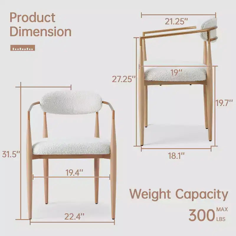 Lot de 4 chaises de salle à manger en bouclette, chaises modernes avec pieds en métal imitation bois pour cuisine, salon, restaurant, café - Morden Fort