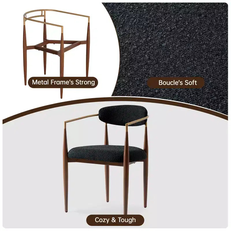 Lot de 4 chaises de salle à manger en bouclette, chaises modernes avec pieds en métal imitation bois pour cuisine, salon, restaurant, café - Morden Fort