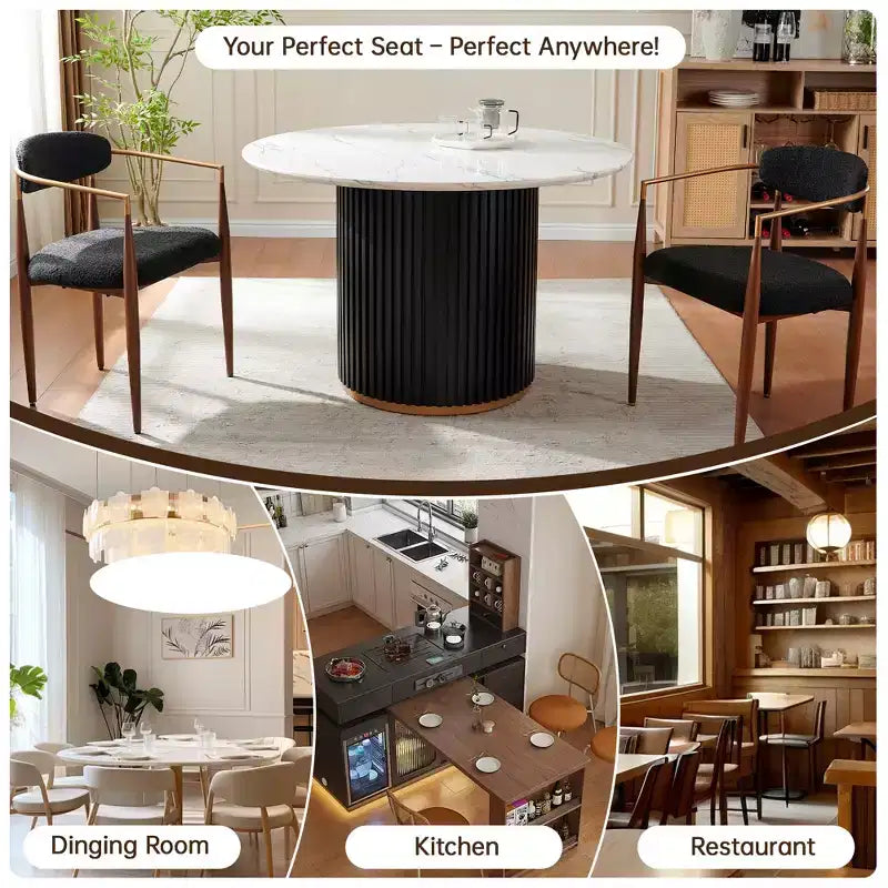 Lot de 4 chaises de salle à manger en bouclette, chaises modernes avec pieds en métal imitation bois pour cuisine, salon, restaurant, café - Morden Fort