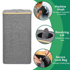 Panier à Linge et Poubelle de Recyclage Hausource 100L Gris avec Couvercle, 2 Sacs Intérieurs, Pliable, Imperméable