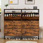 GARPROVM Meuble à chaussures en bois de style mi-siècle avec 3 portes basculantes et étagères amovibles, rangement pour chaussures d'entrée