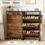 GARPROVM Meuble à chaussures en bois de style mi-siècle avec 3 portes basculantes et étagères amovibles, rangement pour chaussures d'entrée