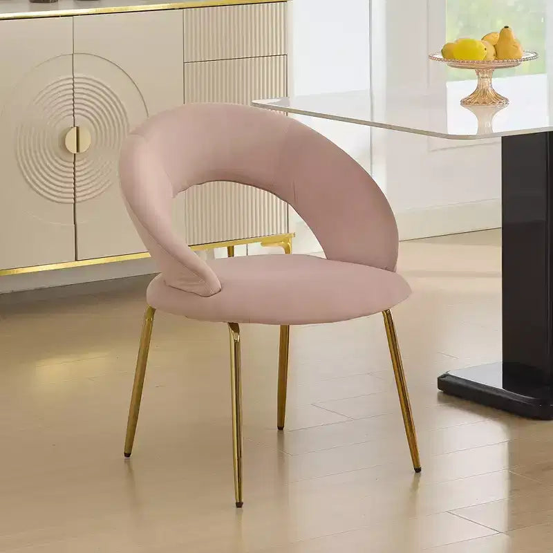 Lot de 1 chaises de salle à manger en velours avec dossier incurvé et pieds en métal doré pour la cuisine ou la salle à manger, blanc