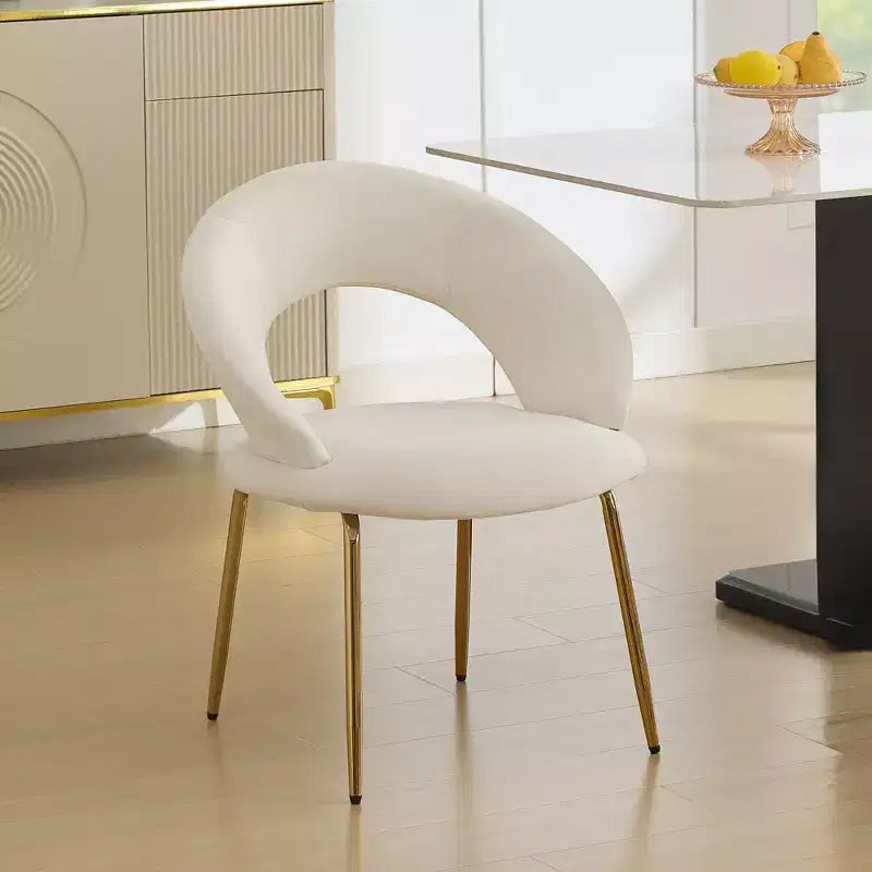 Lot de 1 chaises de salle à manger en velours avec dossier incurvé et pieds en métal doré pour la cuisine ou la salle à manger, blanc