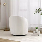 Fauteuil pivotant rond en tissu chenille avec anneau métallique thermolaqué noir, ivoire