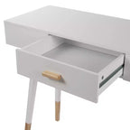 Table console eHemco Euro avec tiroir et pieds en bambou pour couloir et salon, blanc et chêne foncé
