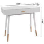 Table console eHemco Euro avec tiroir et pieds en bambou pour couloir et salon, blanc et chêne foncé
