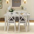 Ensemble de table à manger de style ferme VECELO, table en bois d'hévéa et chaises de salle à manger rembourrées, gris