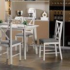 Ensemble de table à manger de style ferme VECELO, table en bois d'hévéa et chaises de salle à manger rembourrées, gris