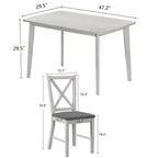 Ensemble de table à manger de style ferme VECELO, table en bois d'hévéa et chaises de salle à manger rembourrées, gris