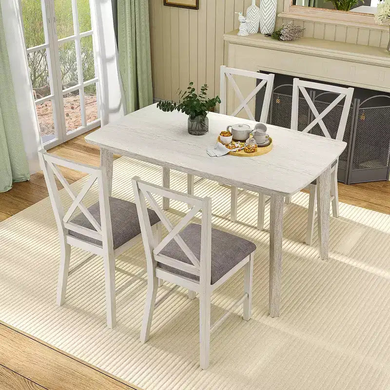 Ensemble de table à manger de style ferme VECELO, table en bois d'hévéa et chaises de salle à manger rembourrées, gris