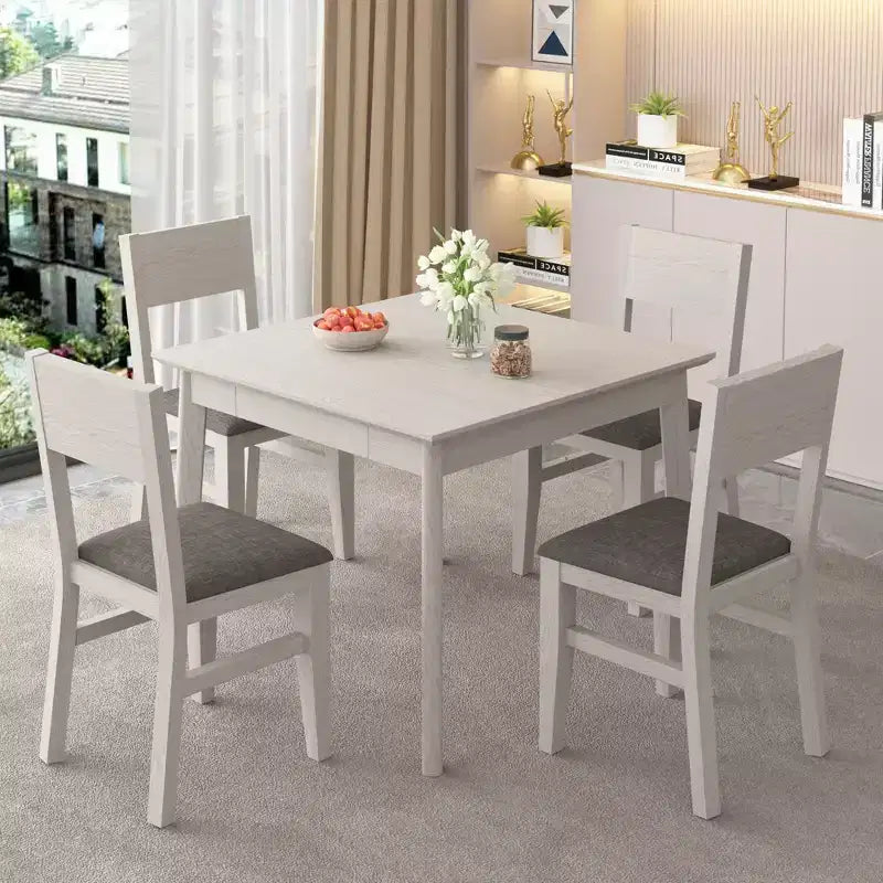 VECELO Chaises de salle à manger rustiques en bois, chaises de cuisine en bois d'hévéa avec siège et dossier rembourrés, gris