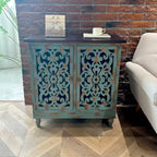 eHemco Meuble d'appoint rustique vieilli à 2 portes avec double étagère de rangement pour salon et entrée, sarcelle