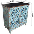 eHemco Meuble d'appoint rustique vieilli à 2 portes avec double étagère de rangement pour salon et entrée, sarcelle