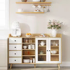 55 Buffet moderne, meuble de bar à café, étagères réglables et portes vitrées pour cuisine/salle à manger