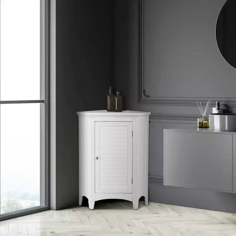 Teamson Home Glancy Meuble d'angle de salle de bain en bois avec porte persienne, blanc