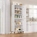 Meuble de rangement haut de 180 cm de style ferme, avec étagères réglables et 4 portes - Organisateur de garde-manger de salle de bain pour la cuisine, la salle à manger et le bureau