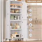 Meuble de rangement haut de 180 cm de style ferme, avec étagères réglables et 4 portes - Organisateur de garde-manger de salle de bain pour la cuisine, la salle à manger et le bureau