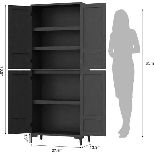 Meuble de rangement haut de 180 cm de style ferme, avec étagères réglables et 4 portes - Organisateur de garde-manger de salle de bain pour la cuisine, la salle à manger et le bureau
