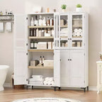 Meuble de rangement haut de 180 cm de style ferme, avec étagères réglables et 4 portes - Organisateur de garde-manger de salle de bain pour la cuisine, la salle à manger et le bureau