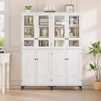 Meuble de rangement haut de 180 cm de style ferme, avec étagères réglables et 4 portes - Organisateur de garde-manger de salle de bain pour la cuisine, la salle à manger et le bureau