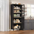 Meuble de rangement haut de 180 cm de style ferme, avec étagères réglables et 4 portes - Organisateur de garde-manger de salle de bain pour la cuisine, la salle à manger et le bureau