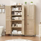 Meuble de rangement haut de 180 cm de style ferme, avec étagères réglables et 4 portes - Organisateur de garde-manger de salle de bain pour la cuisine, la salle à manger et le bureau