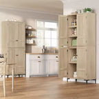 Meuble de rangement haut de 180 cm de style ferme, avec étagères réglables et 4 portes - Organisateur de garde-manger de salle de bain pour la cuisine, la salle à manger et le bureau