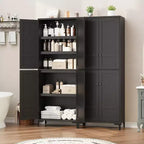 Meuble de rangement haut de 180 cm de style ferme, avec étagères réglables et 4 portes - Organisateur de garde-manger de salle de bain pour la cuisine, la salle à manger et le bureau