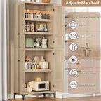 Meuble de rangement haut de 180 cm de style ferme, avec étagères réglables et 4 portes - Organisateur de garde-manger de salle de bain pour la cuisine, la salle à manger et le bureau