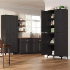 Meuble de rangement haut de 180 cm de style ferme, avec étagères réglables et 4 portes - Organisateur de garde-manger de salle de bain pour la cuisine, la salle à manger et le bureau
