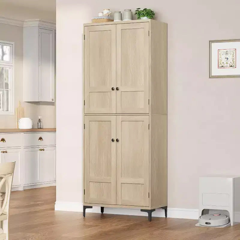 Meuble de rangement haut de 180 cm de style ferme, avec étagères réglables et 4 portes - Organisateur de garde-manger de salle de bain pour la cuisine, la salle à manger et le bureau