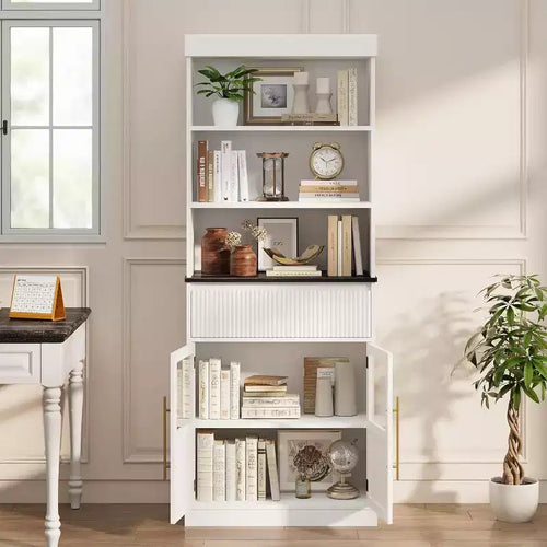 70 Tall Kitchen Pantry Cabinet with Glass Doors & Drawer - Versatile Storage for Living Room, Office, Dining Room, and Entryway