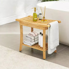 Banc de douche en bambou avec étagère de rangement, tabouret de bain étanche avec poignées, patins antidérapants, capacité de 150 kg pour spa, salle de bain, personnes âgées