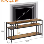 Meuble TV 65" pour téléviseurs jusqu'à 75", meuble de divertissement gris avec étagères de rangement ouvertes et support quadruple-tube