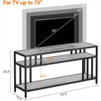 Meuble TV 65" pour téléviseurs jusqu'à 75", meuble de divertissement gris avec étagères de rangement ouvertes et support quadruple-tube