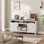 Meuble TV moderne Acekool pour téléviseur de 65 pouces, armoire à double porte semi-ouverte avec étagères réglables, 8 compartiments de rangement