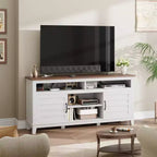 Meuble TV moderne Acekool pour téléviseur de 65 pouces, armoire à double porte semi-ouverte avec étagères réglables, 8 compartiments de rangement