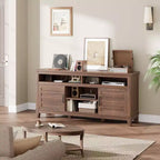 Meuble TV moderne Acekool pour téléviseur de 65 pouces, armoire à double porte semi-ouverte avec étagères réglables, 8 compartiments de rangement