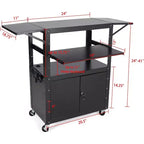 Chariot AV roulant, poste de travail mobile réglable en hauteur, armoire verrouillable, support pour ordinateur portable et tablette pliante, pour la maison ou le bureau, noir