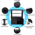 Chariot AV roulant, poste de travail mobile réglable en hauteur, armoire verrouillable, support pour ordinateur portable et tablette pliante, pour la maison ou le bureau, noir