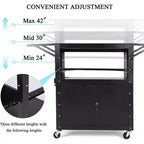Chariot AV roulant, poste de travail mobile réglable en hauteur, armoire verrouillable, support pour ordinateur portable et tablette pliante, pour la maison ou le bureau, noir