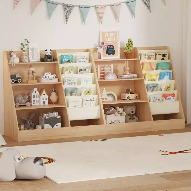 Étagère à Livres et Rangement de Jouets 4 Niveaux SUGIFT pour Enfants, Étagère à Livres 5 Couches en Tissu pour Tout-Petits, Organisateur de Rangement de Jouets pour Enfants, Bibliothèque en Tissu pour Enfants