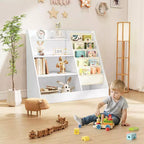 Étagère à Livres et Rangement de Jouets 4 Niveaux SUGIFT pour Enfants, Étagère à Livres 5 Couches en Tissu pour Tout-Petits, Organisateur de Rangement de Jouets pour Enfants, Bibliothèque en Tissu pour Enfants