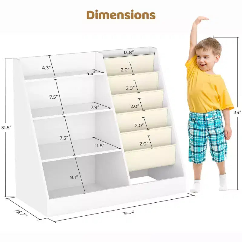 Étagère à Livres et Rangement de Jouets 4 Niveaux SUGIFT pour Enfants, Étagère à Livres 5 Couches en Tissu pour Tout-Petits, Organisateur de Rangement de Jouets pour Enfants, Bibliothèque en Tissu pour Enfants