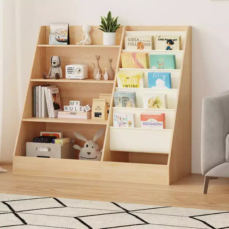 Étagère à Livres et Rangement de Jouets 4 Niveaux SUGIFT pour Enfants, Étagère à Livres 5 Couches en Tissu pour Tout-Petits, Organisateur de Rangement de Jouets pour Enfants, Bibliothèque en Tissu pour Enfants
