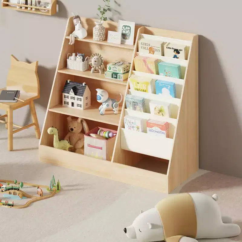 Étagère à Livres et Rangement de Jouets 4 Niveaux SUGIFT pour Enfants, Étagère à Livres 5 Couches en Tissu pour Tout-Petits, Organisateur de Rangement de Jouets pour Enfants, Bibliothèque en Tissu pour Enfants