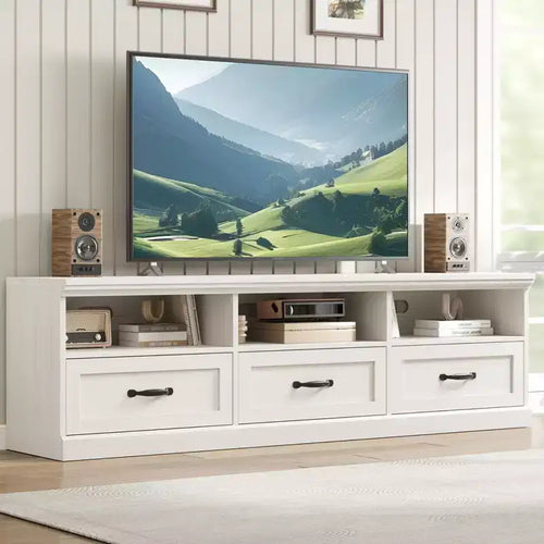 70in TV Stand for TVs up to 80, Mid Century Modern Entertainment Center with Drawer, TV Console Media Cabinet for Living Room, Bedroom