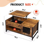 Table basse, Table basse relevable 41.7 avec armoire de rangement et compartiment caché, Table centrale en bois pour salon