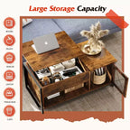 Table basse, Table basse relevable 41.7 avec armoire de rangement et compartiment caché, Table centrale en bois pour salon